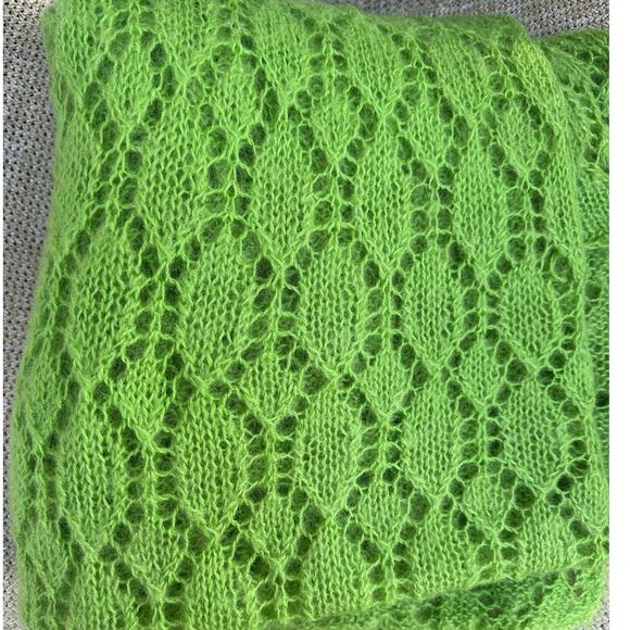 Mohair Wool Crochet Blanket lime green Hand Made Diamond Knit Throw 68x48” - Picture 1 of 10